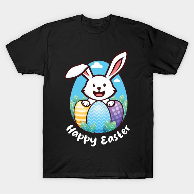 Happy Easter - Easter Bunny (on dark colors) T-Shirt by Messy Nessie